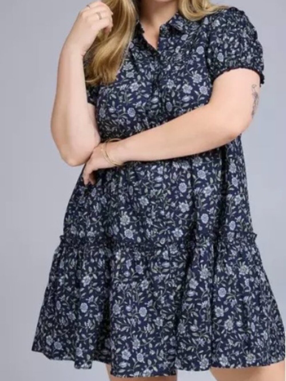 Torrid Belle Isle Drop Waist Shirt Dress Callie Floral Peacoat Navy Plus Size 20